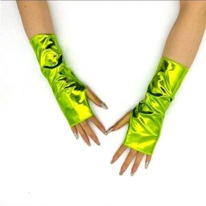 Lime Green Satin Fingerless Gloves